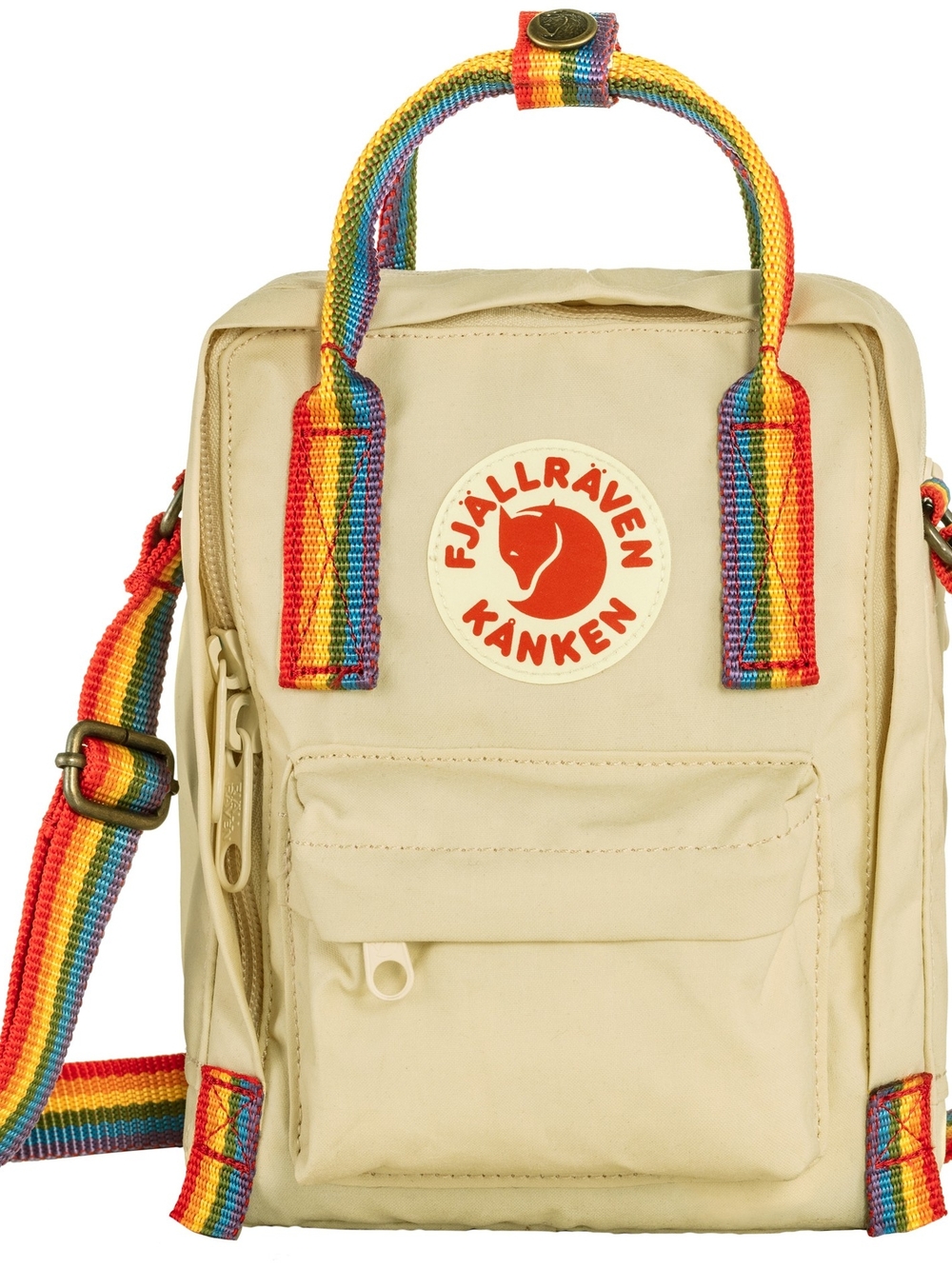 NWT Fjallraven Kånken Mini Crossbody Bag - Cream with Rainbow Straps